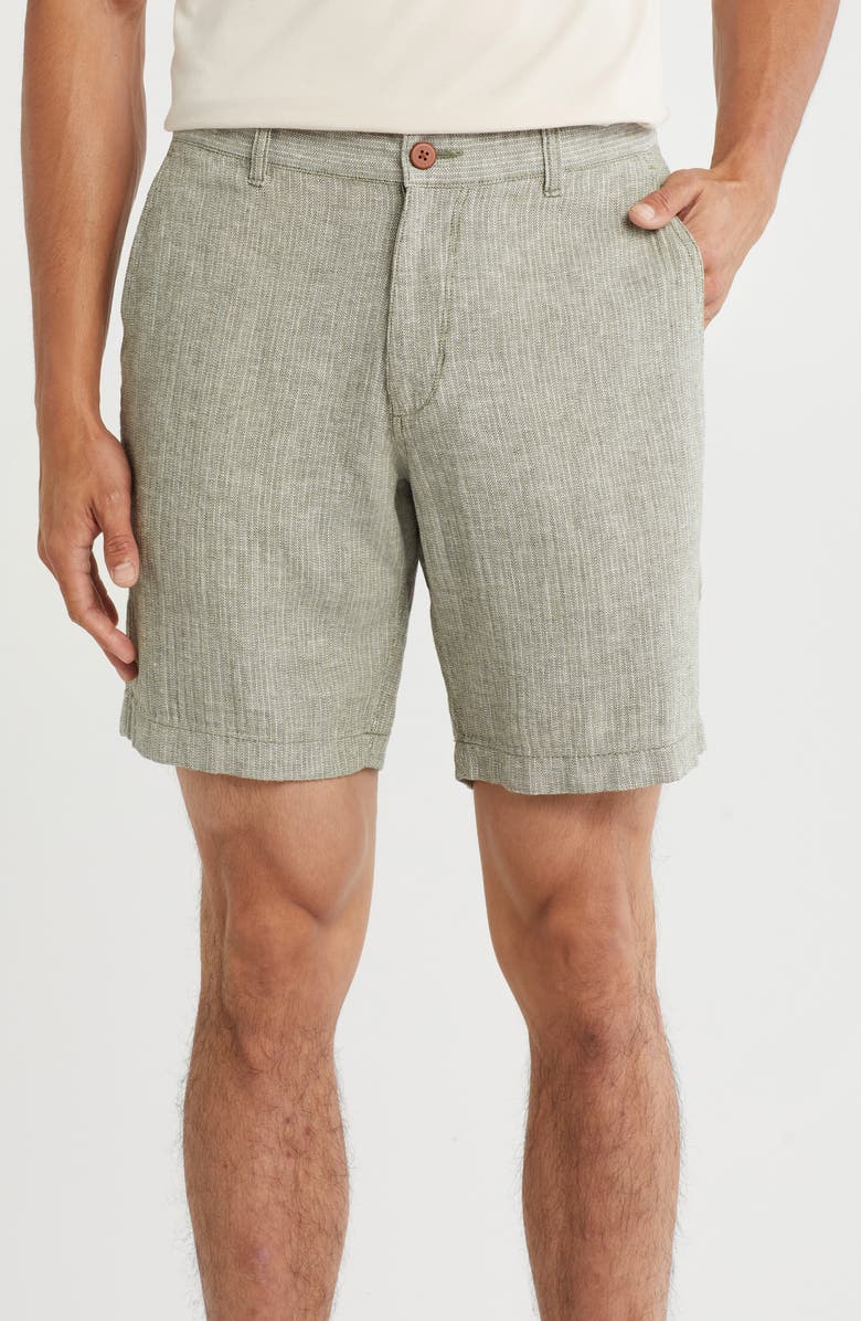 Tommy Bahama Metro Herringbone Linen & Cotton Blend Shorts, Main, color, Palm Moss