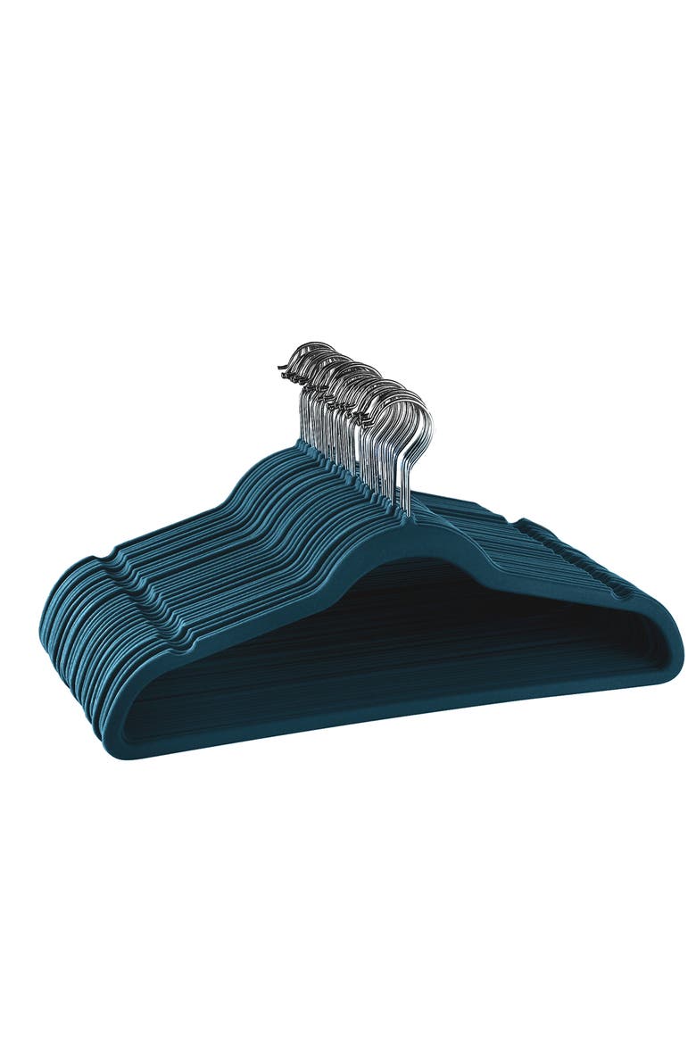 30 Piece Velvet Slim Profile Heavy Duty Felt Hangers with Stainless Steel Swivel Hooks, Main, color, Blue
