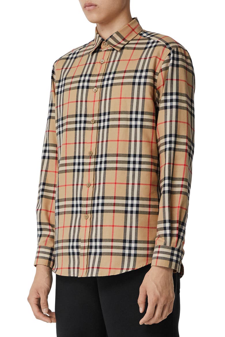 Chambers Check Button-Up Flannel Shirt, Alternate, color, BEIGE