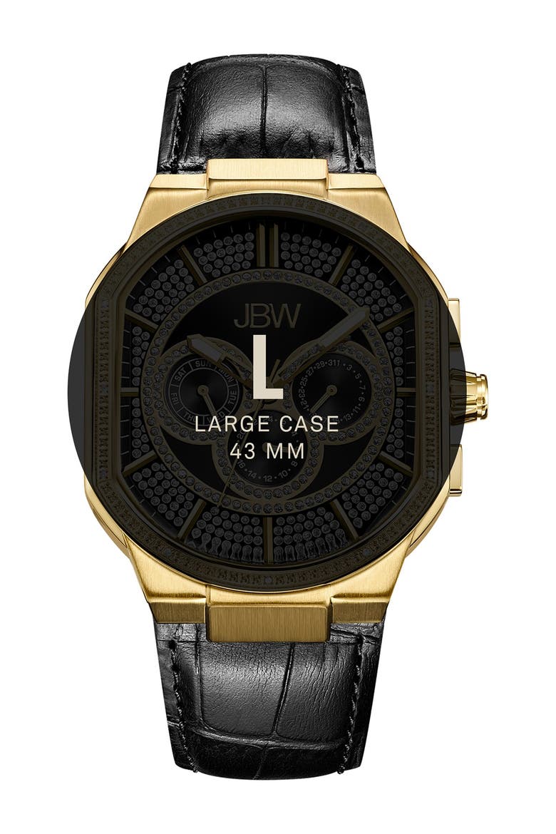 Men's Orion Diamond Croc Embossed Leather Watch, 43mm - 0.12 ctw, Alternate, color, GOLD