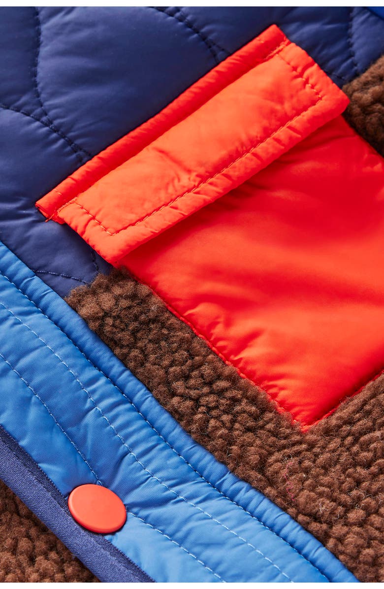 Mini Boden Kids' Colorblock Mixed Media Hooded Jacket, Alternate, color, Dark Colourblock