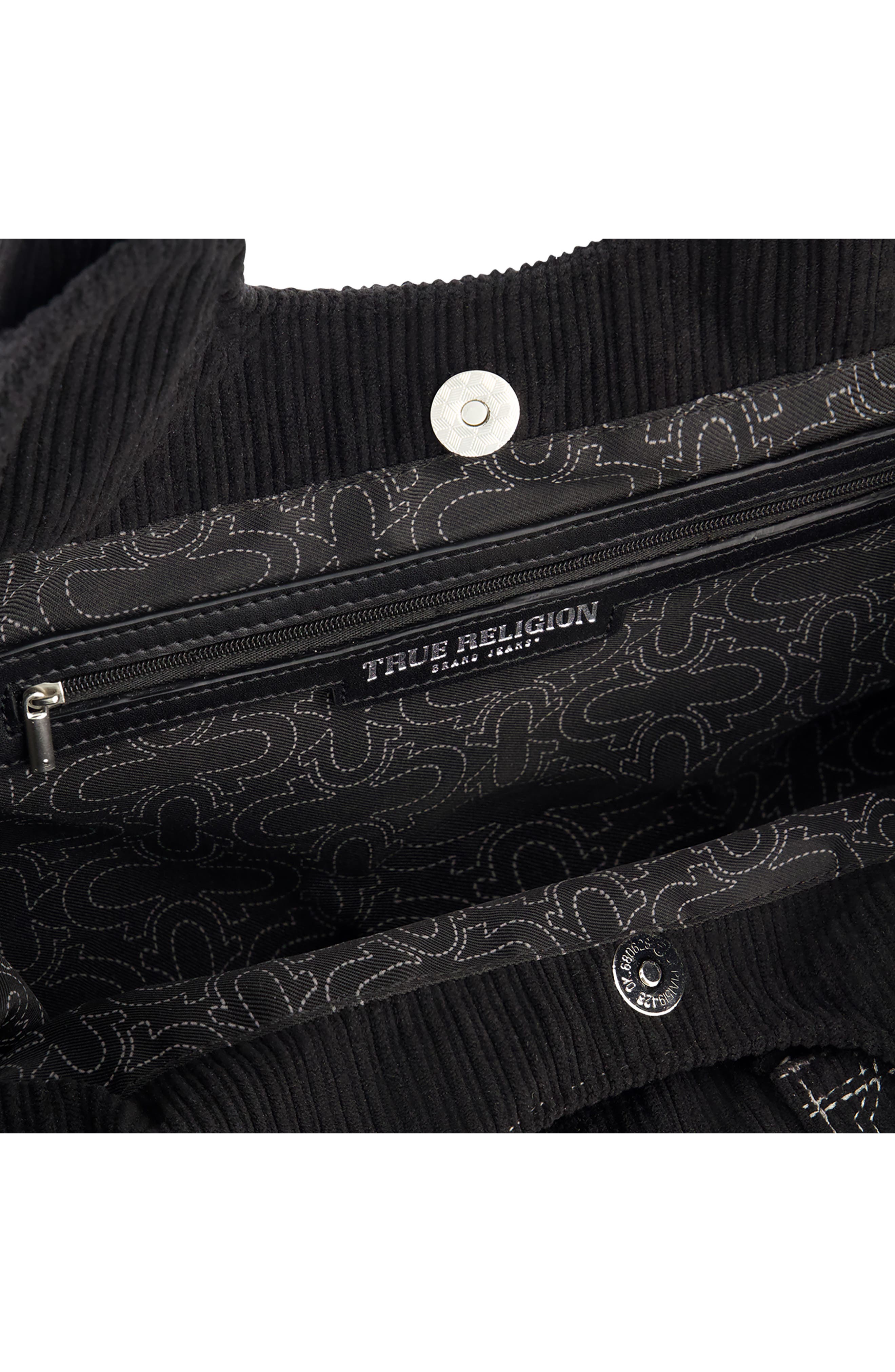 True Religion Horseshoe Stitch Corduroy Satchel, Alternate, color, Black