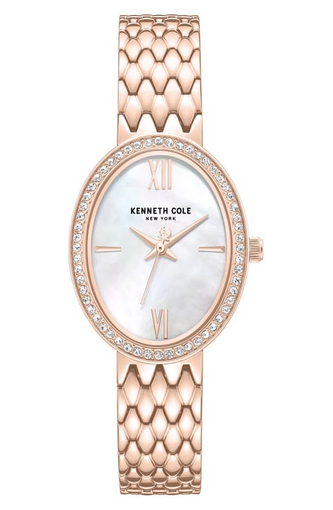 Oval Mother-of-Pearl & Crystal Bracelet Watch, 25mm x 38mm