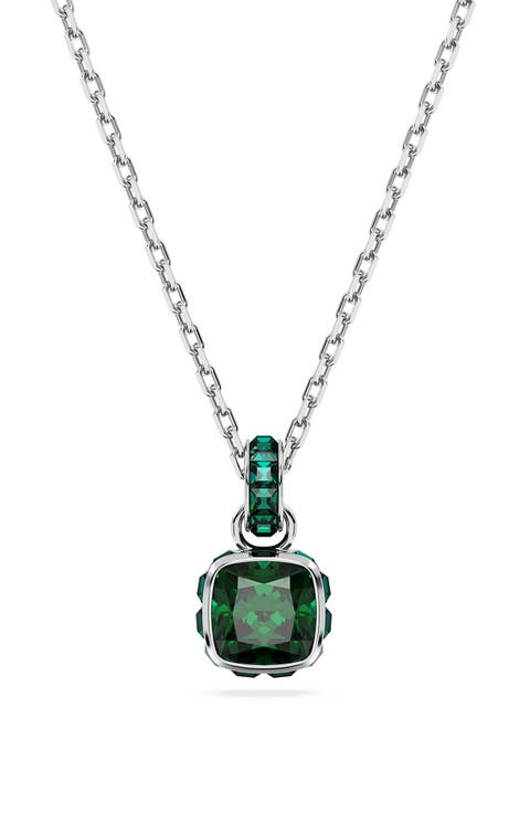 Square Cut Birthstone Crystal Pendant Necklace