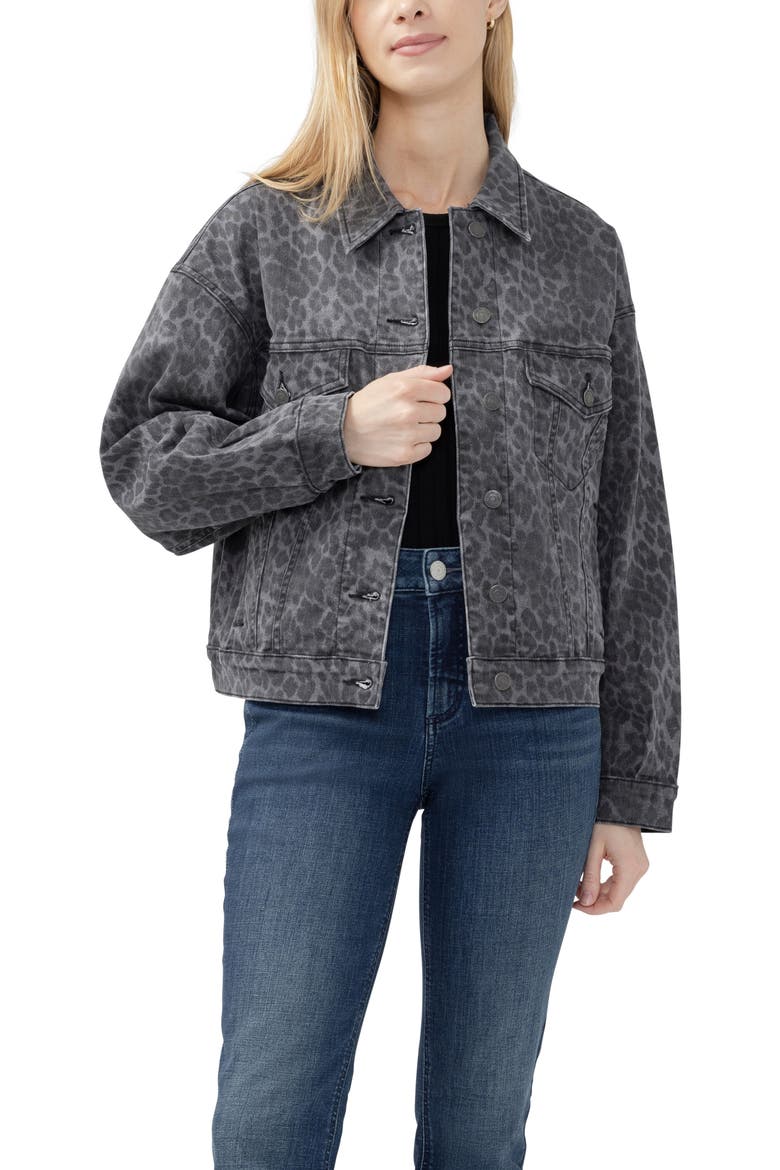 '90s Leopard Print Denim Trucker Jacket, Alternate, color, CHARCOAL LEOPARD