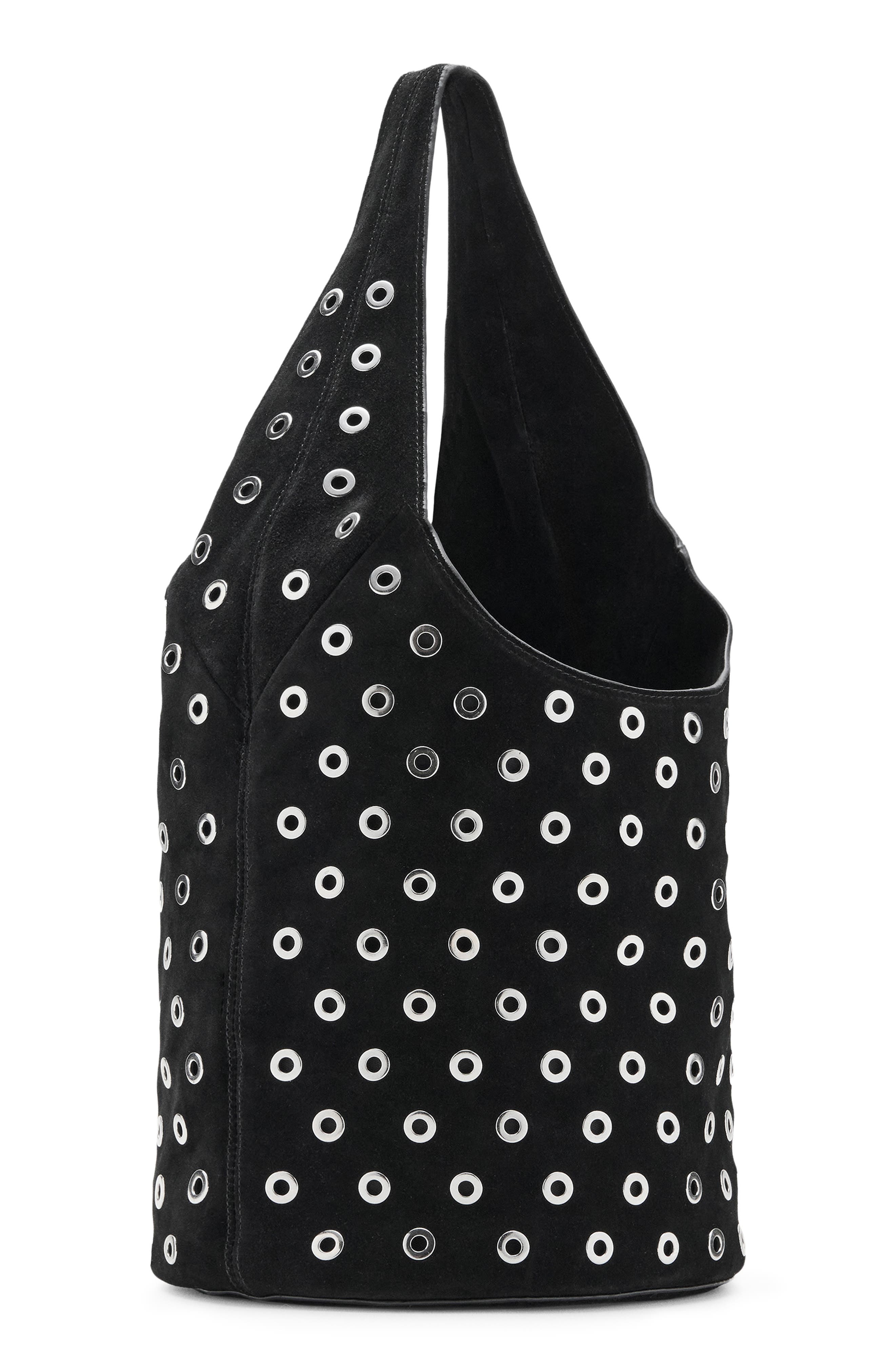 MANGO Grommet Detail Leather Bucket Bag, Alternate, color, 