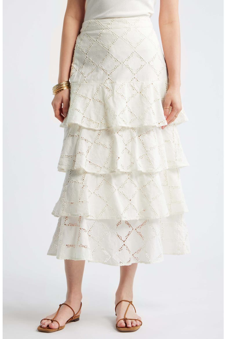 Tiered Eyelet Embroidered Maxi Skirt, Main, color, IVORY EGRET