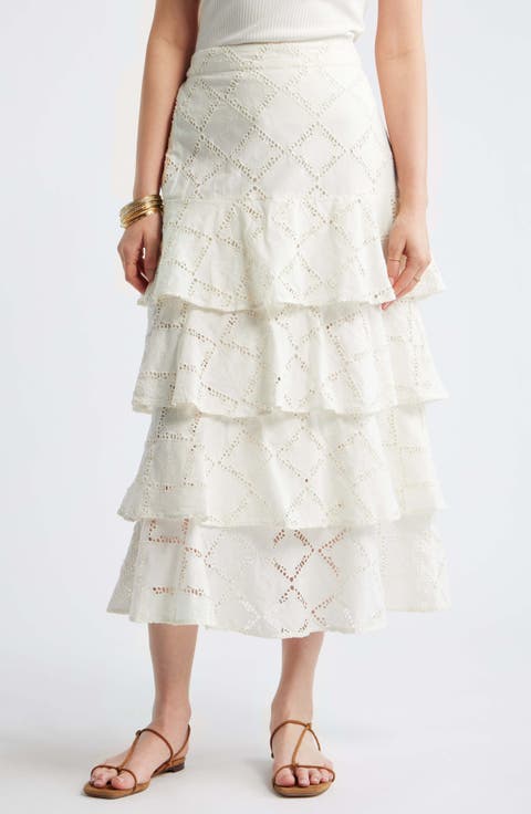 Tiered Eyelet Embroidered Maxi Skirt