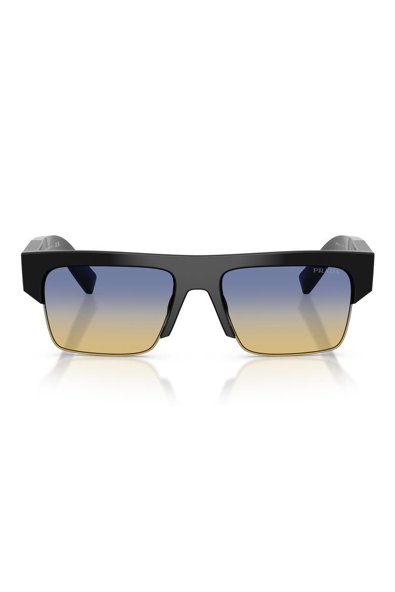 55mm Rectangular Sunglasses, Main, color, BLACK / YELLOW/ DARK BLUE