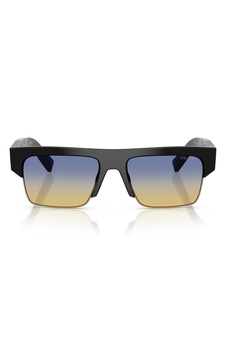 Prada 55mm Rectangular Sunglasses, Main, color, Black / Yellow/ Dark Blue
