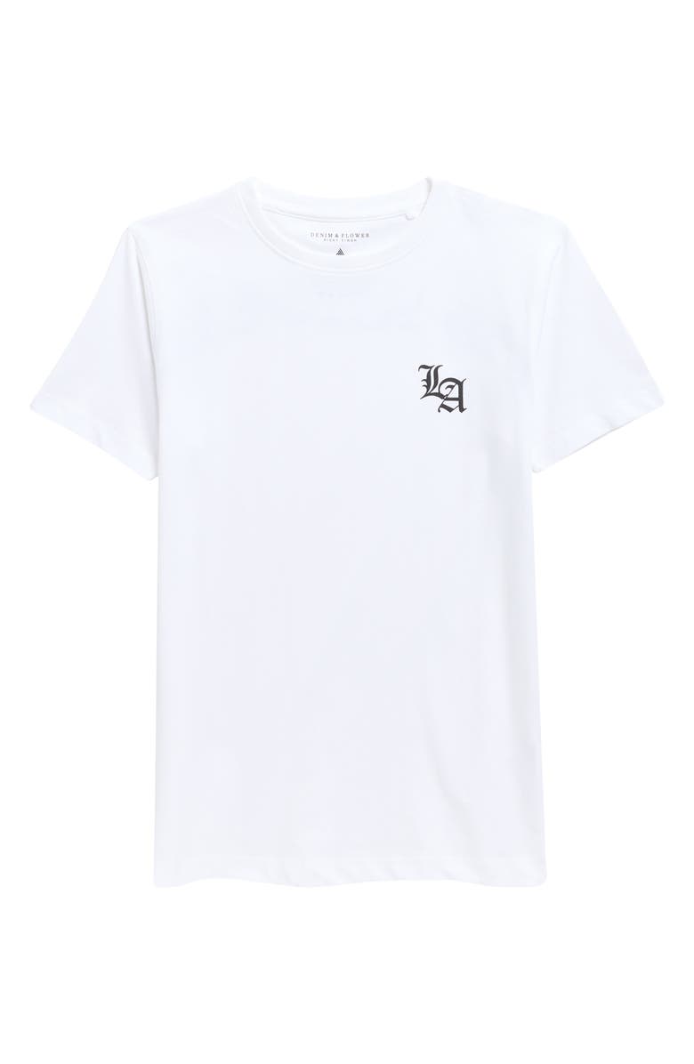 DENIM AND FLOWER Kids' Puff Print LA Graphic T-Shirt, Main, color, White