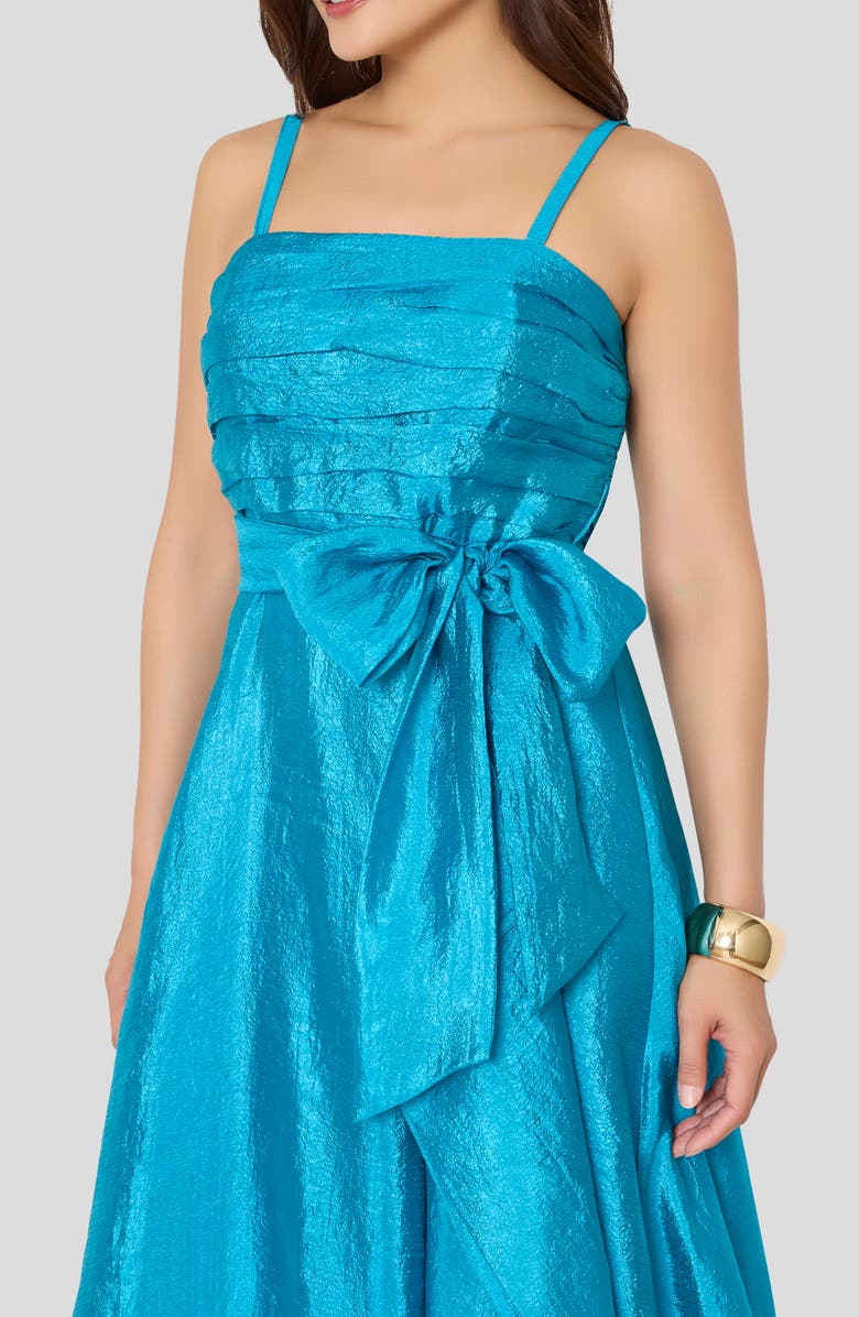 Tahari ASL Ruched Metallic Sleeveless Gown, Alternate, color, Blue Jewel