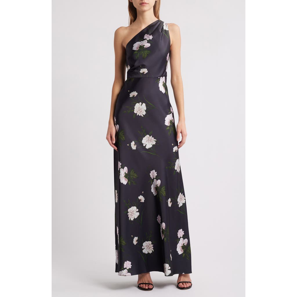Sachin & Babi Delphine Floral One-Shoulder Satin Crepe Gown in Dark Midnight Carnations  product