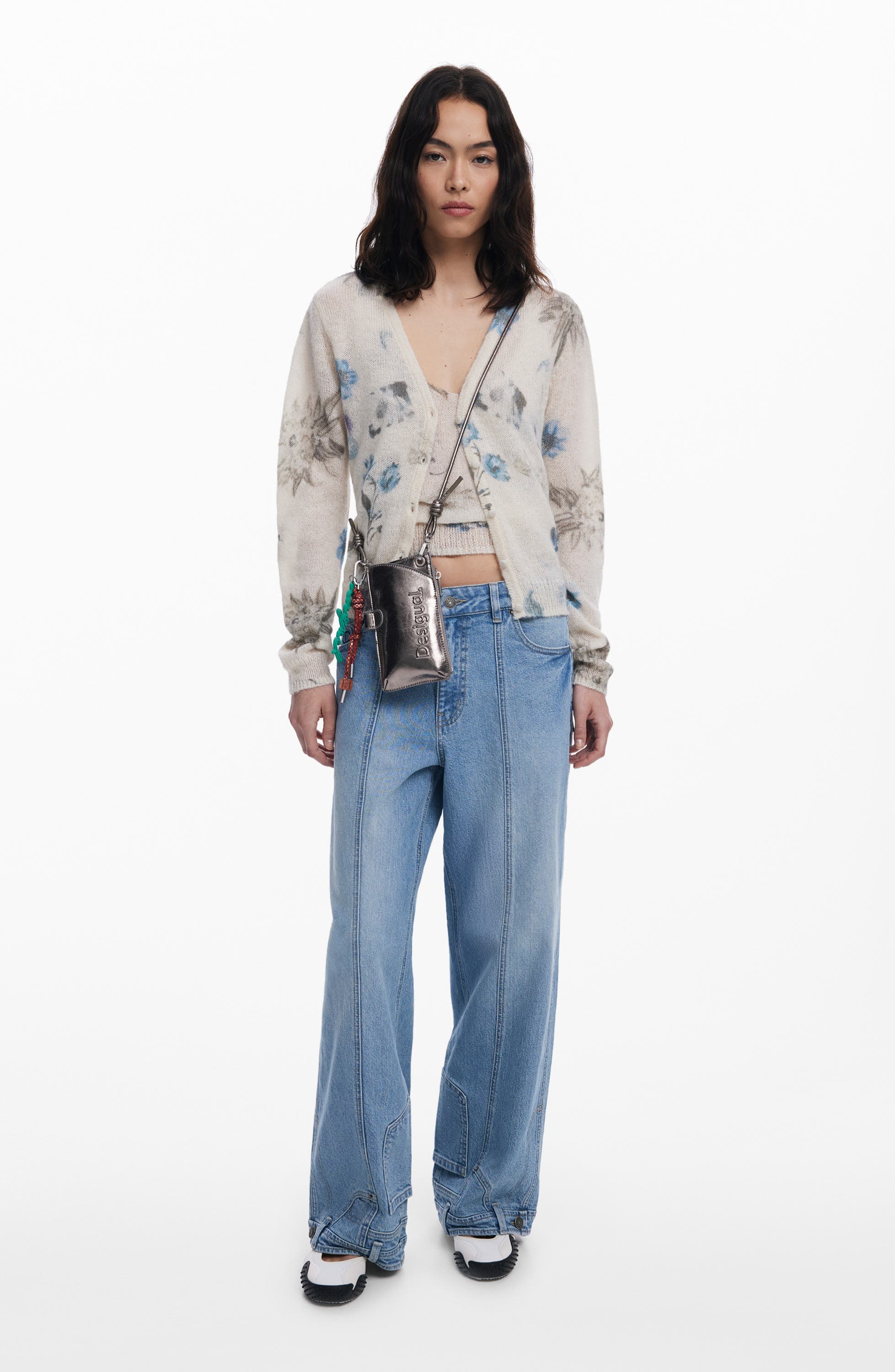 Desigual Metallic Faux Leather Crossbody Wallet, Alternate, color, Silver