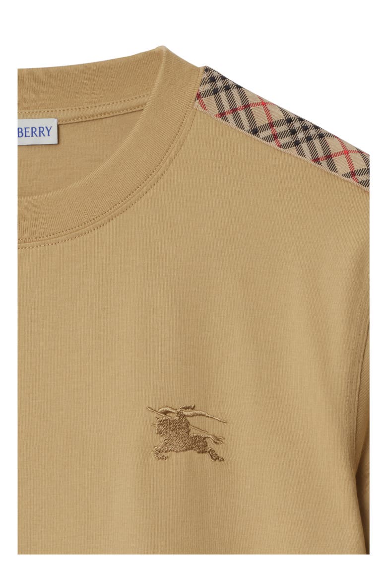 Check Trim Cotton T-shirt, Alternate, color, Flax beige