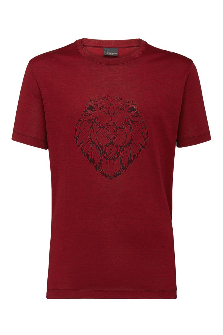 T-Shirt Round Neck Lion Men, Main, color, red
