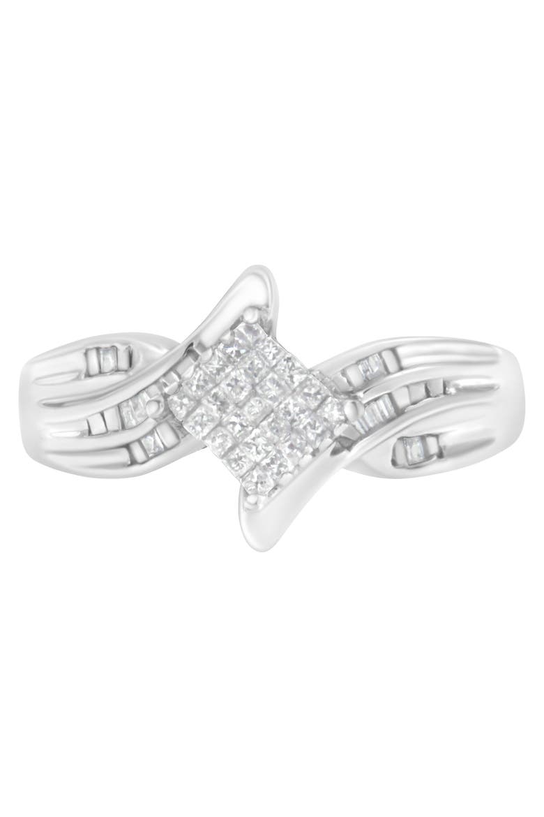 10K White Gold 1/3 Cttw Diamond Bypass Style Cocktail Ring, Alternate, color, White Gold