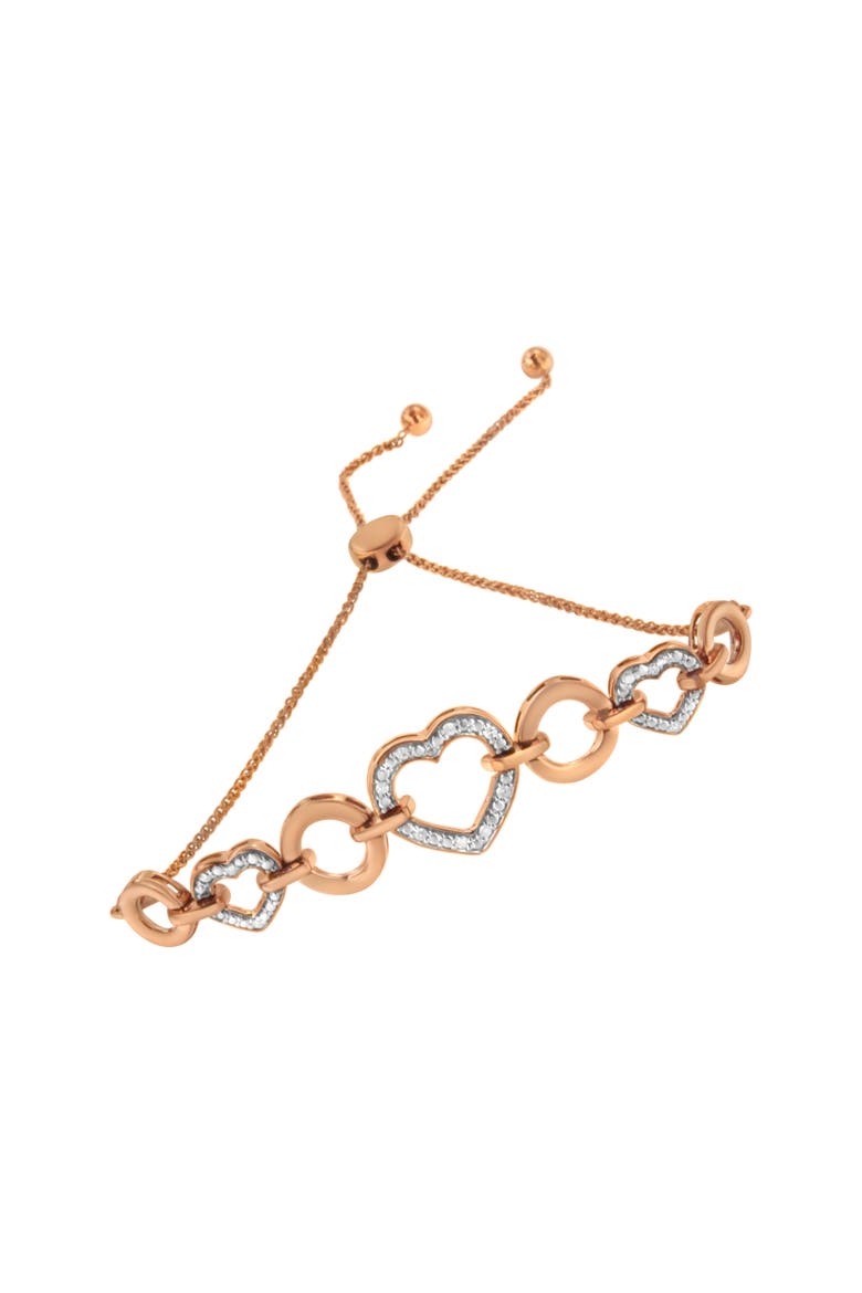 10K Rose Gold over Silver 1/10 Cttw Diamond Heart Link Adjustable Bolo Bracelet, Alternate, color, Pink