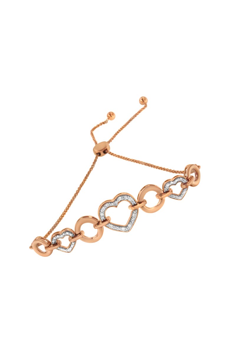 Haus of Brilliance 14K Rose Gold Plated Silver Diamond Accent Circle and Heart Link Bolo Bracelet, Alternate, color, White
