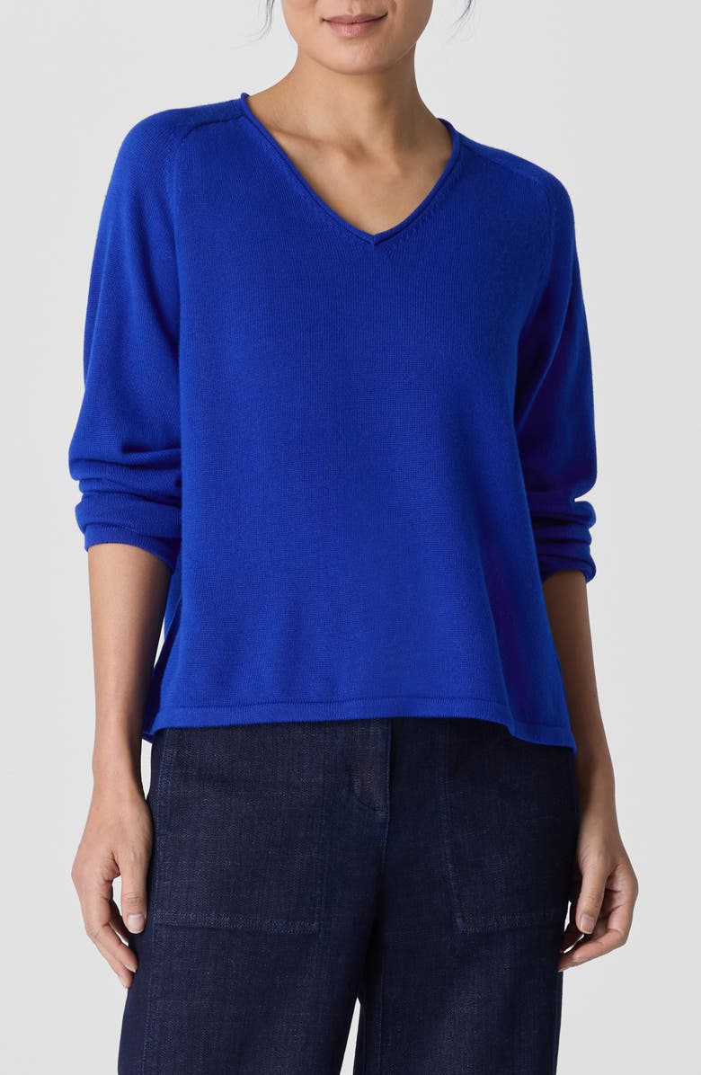 Eileen Fisher Saddle Stitch Organic Cotton Blend Sweater, Main, color, Lapis