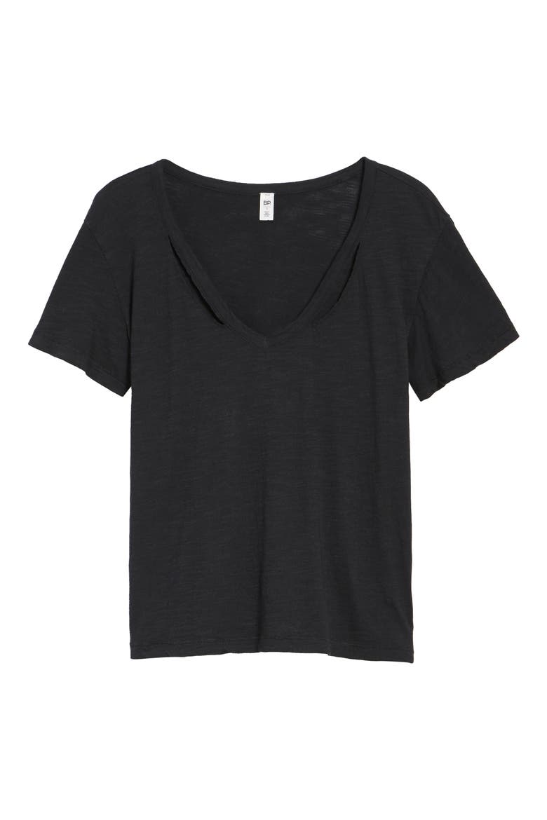 Slit Neck Tee, Alternate, color, BLACK