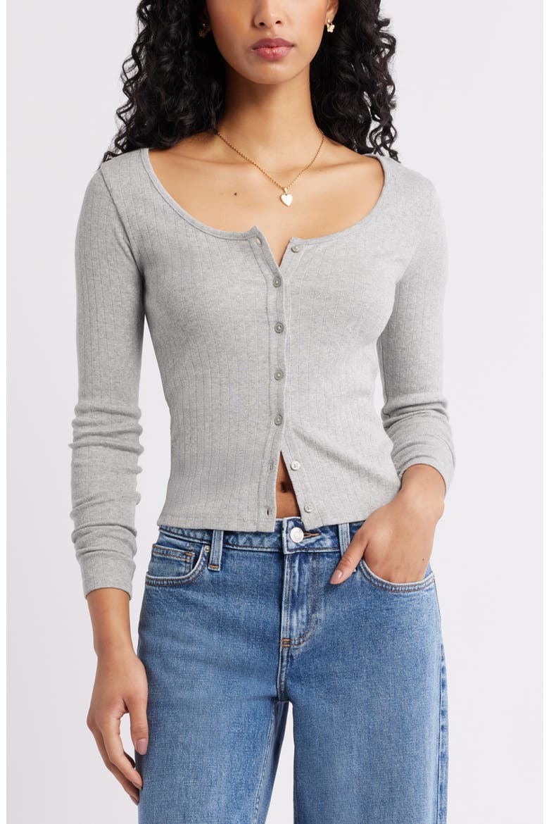 Scoop Neck Pointelle Cardigan, Main, color, GREY SOFT HEATHER