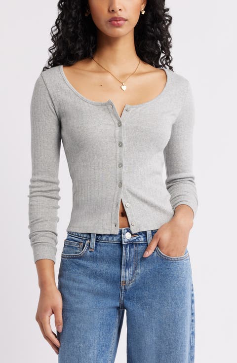 Scoop Neck Pointelle Cardigan