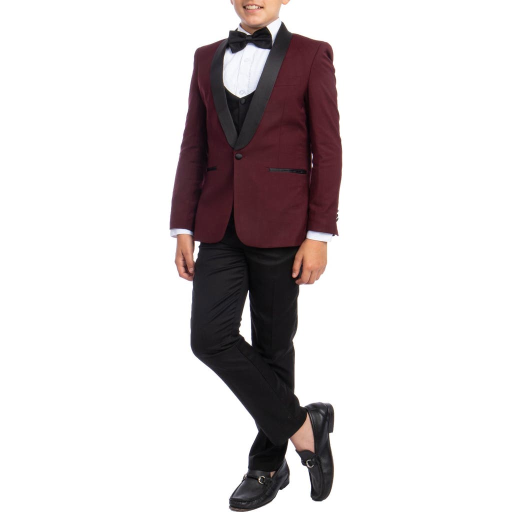 Perry Ellis Solid Shawl Collar 5-piece Tuxedo In Burgundy
