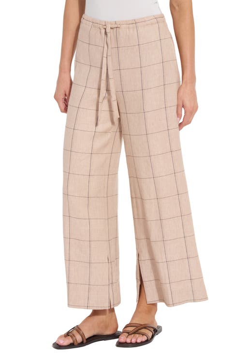 Nixie Check Drawstring Wide Leg Linen Blend Pants