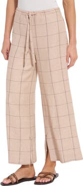 Lysse Nixie Check Drawstring Wide Leg Linen Blend Pants