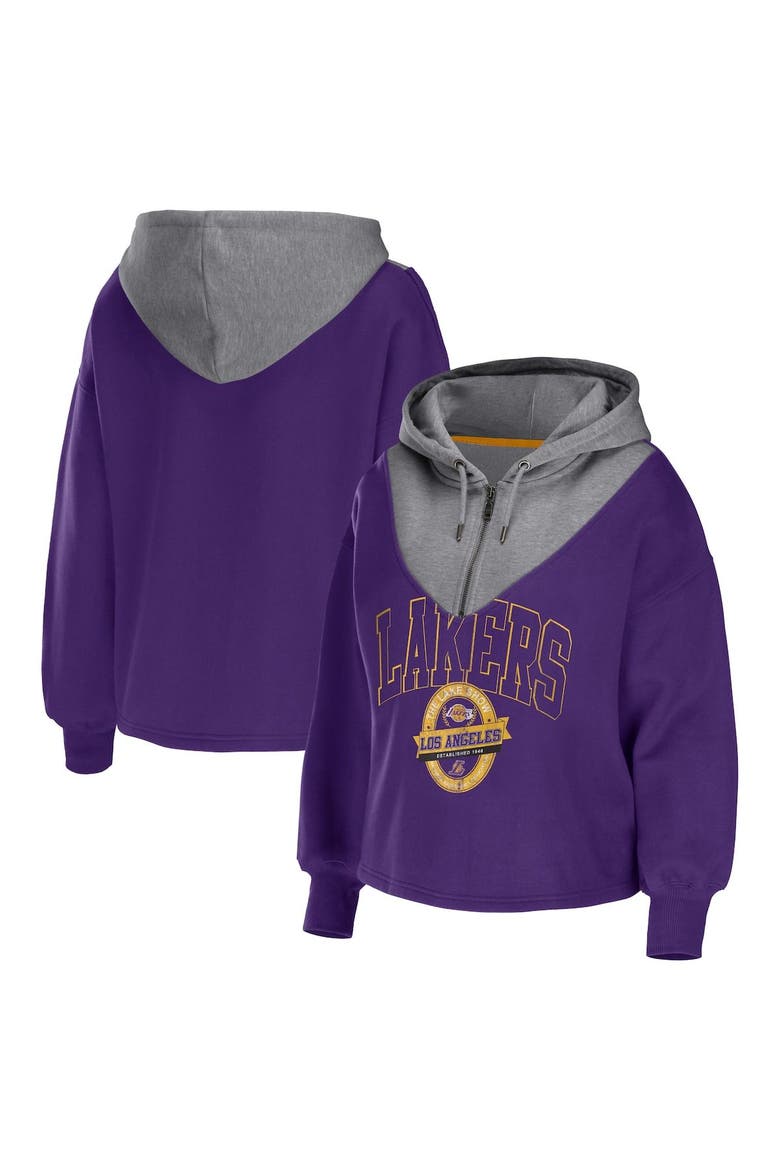 Women's WEAR by Erin Andrews Purple Los Angeles Lakers Pieced Quarter-Zip Hoodie Jacket, Main, color, Purple