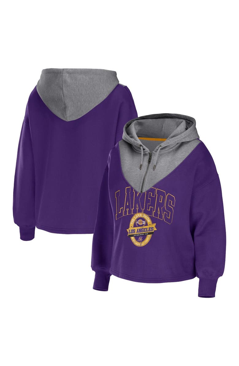 WEAR by Erin Andrews Women's WEAR by Erin Andrews Purple Los Angeles Lakers Pieced Quarter-Zip Hoodie Jacket, Main, color, Purple