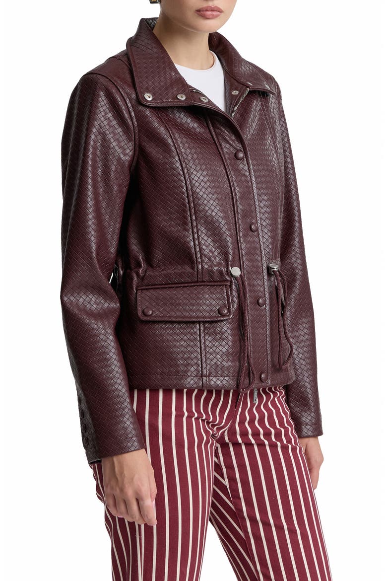 Woven Faux Leather Jacket, Alternate, color, BURGUNDY