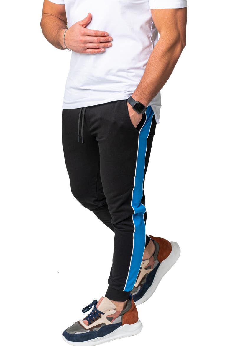 Side Stripe Skinny Fleece Joggers, Alternate, color, BLACK