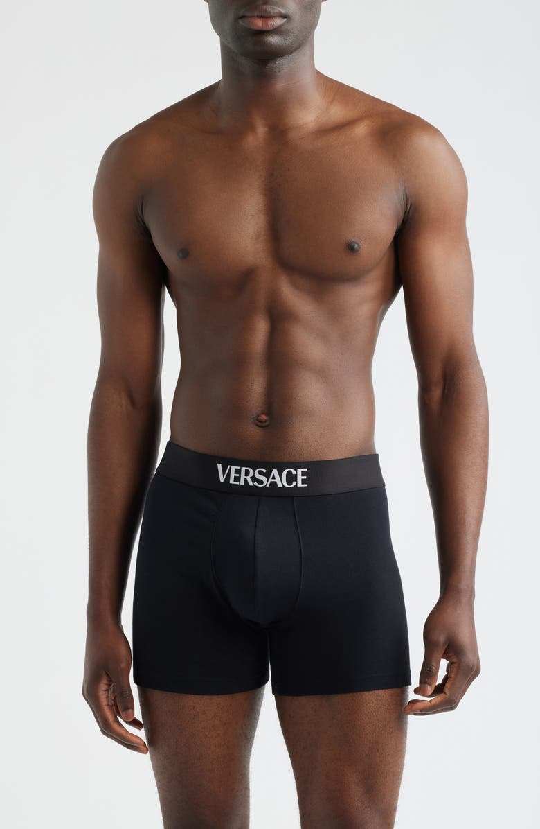 Versace Assorted 2-Pack Essential Logo Stretch Cotton Trunks, Main, color, White Black