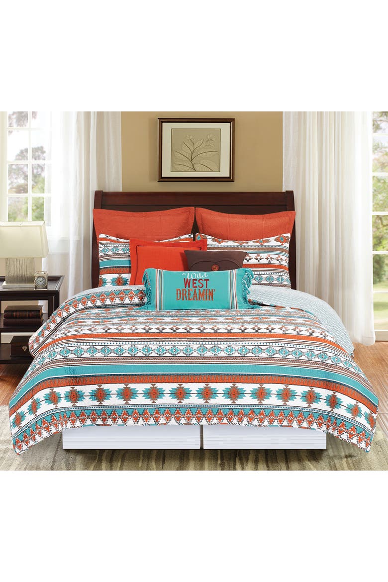 Aqua Valley Cotton Quilt Set  - Reversible and Machine Washable, Alternate, color, Orange