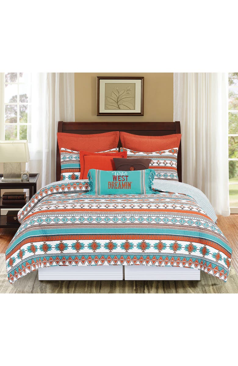 C&F Home Aqua Valley Cotton Quilt Set  - Reversible and Machine Washable, Alternate, color, Orange