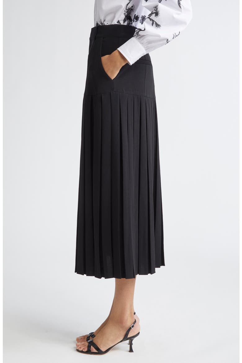 Bane Crepe Placed Pleat Midi Skirt, Alternate, color, BLACK