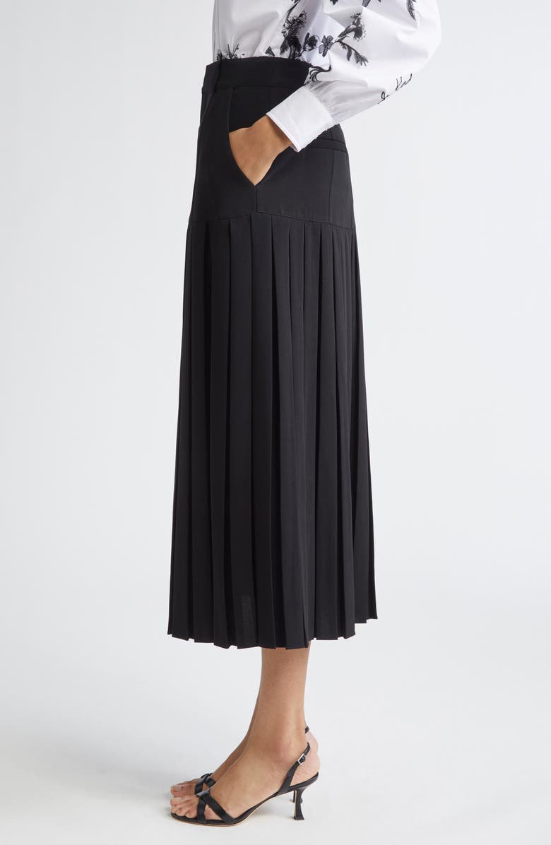 Cinq à Sept Bane Crepe Placed Pleat Midi Skirt, Alternate, color, Black