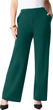 Roaman's Plus Size Ponte Wide Leg Pant With Pockets And Pull On Elastic Waist