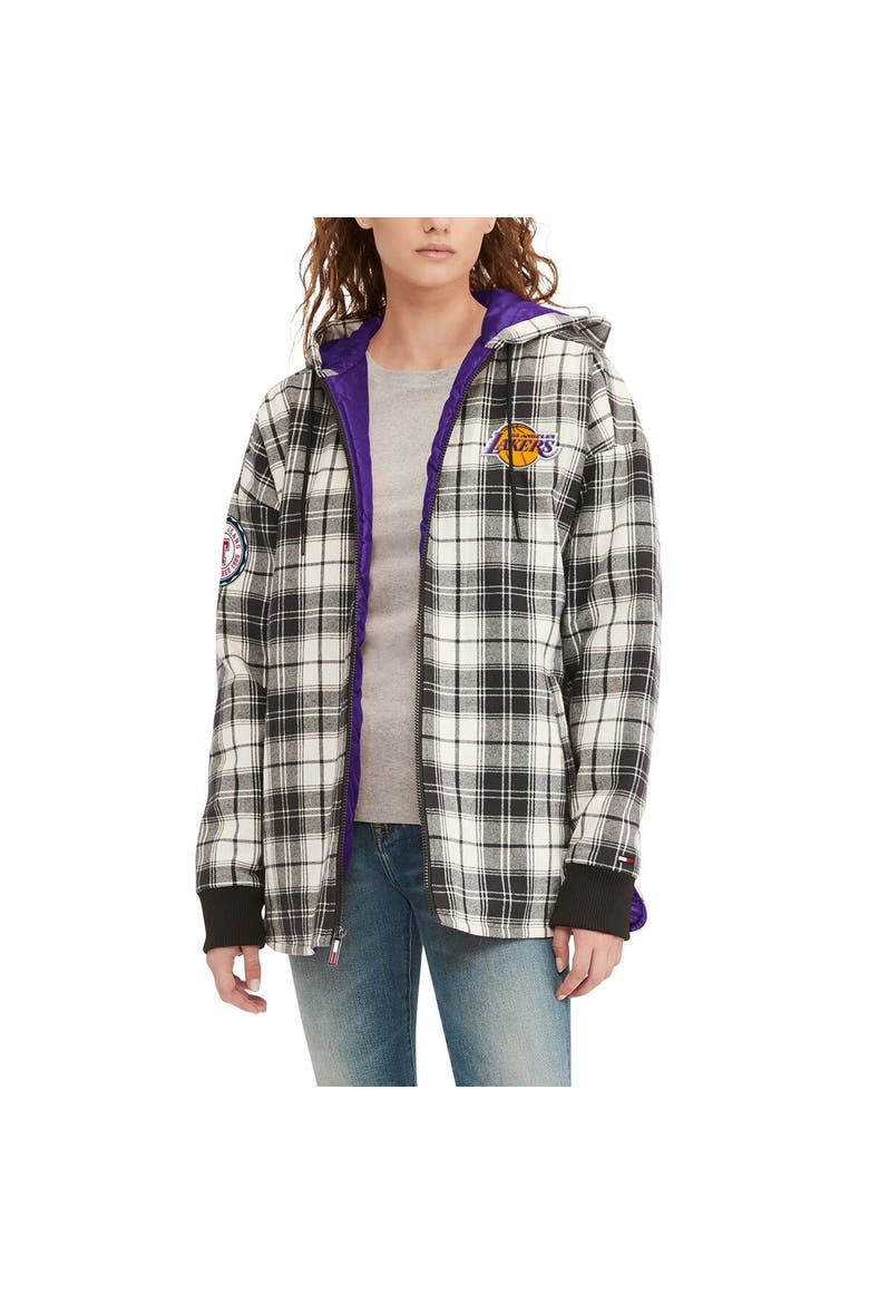 Women's Tommy Jeans Black/Cream Los Angeles Lakers Molly Flannel Full-Zip Hoodie, Main, color, Black