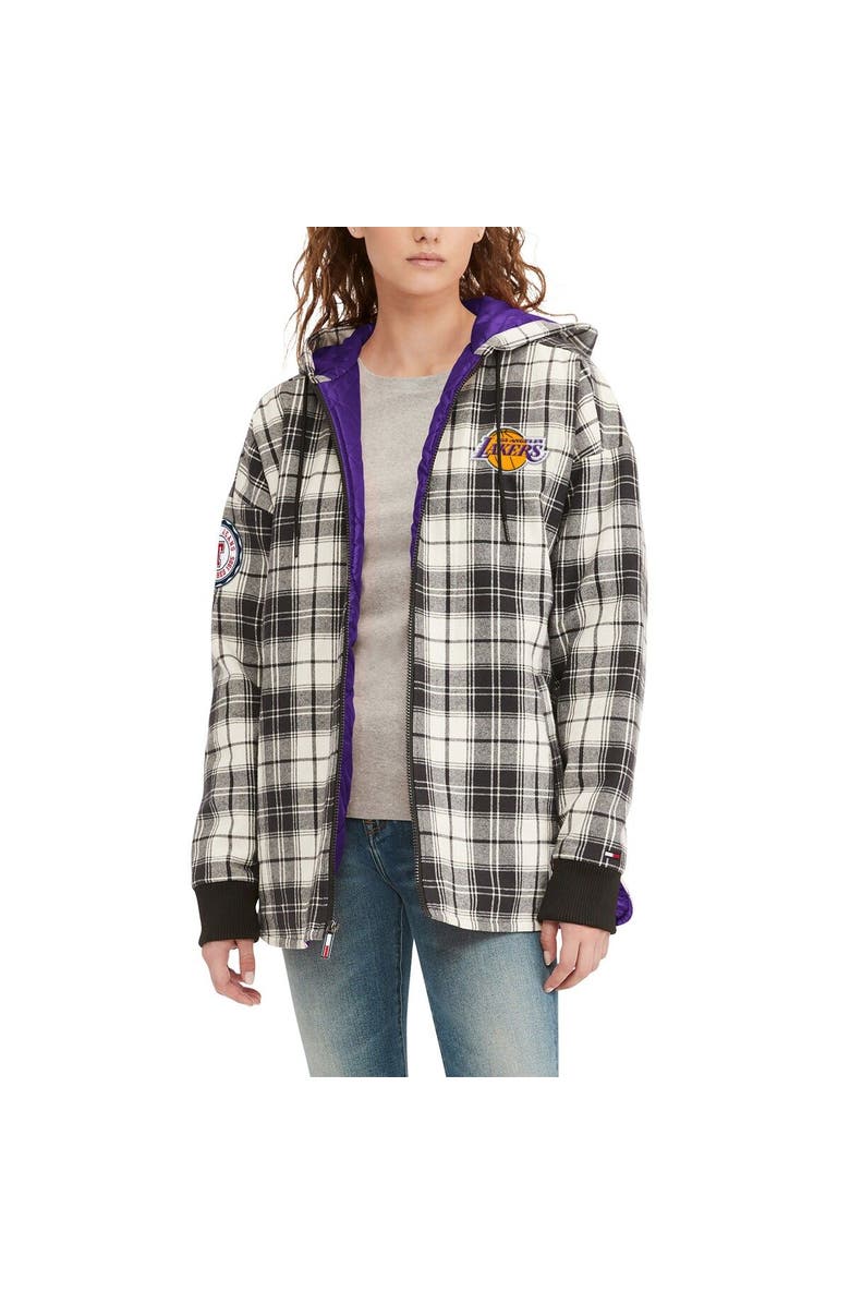 TOMMY JEANS Women's Tommy Jeans Black/Cream Los Angeles Lakers Molly Flannel Full-Zip Hoodie, Main, color, Black