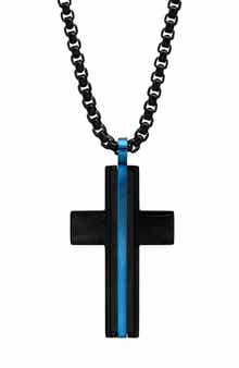 Blue Stripe Cross Pendant Necklace