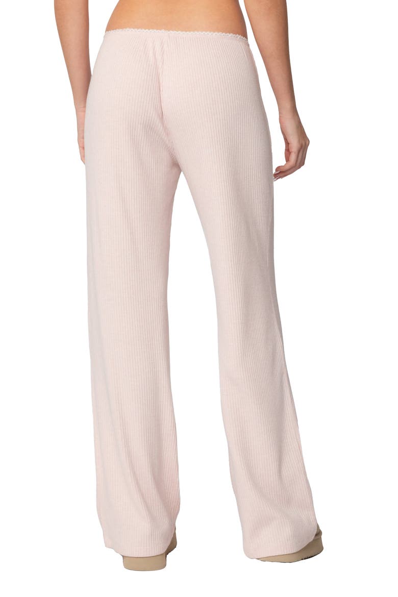 Roselle Lace Trim Rib Wide Leg Pants, Alternate, color, LIGHT-PINK