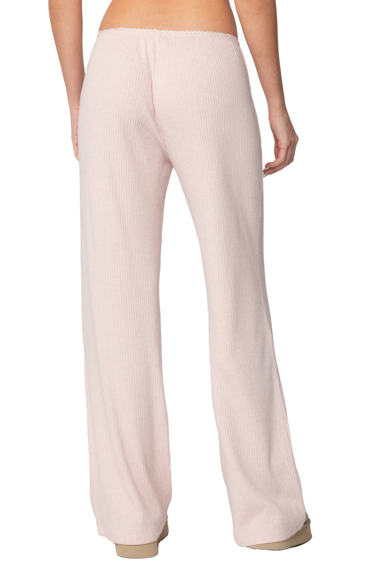 EDIKTED Roselle Lace Trim Rib Wide Leg Pants, Alternate, color, Light-Pink