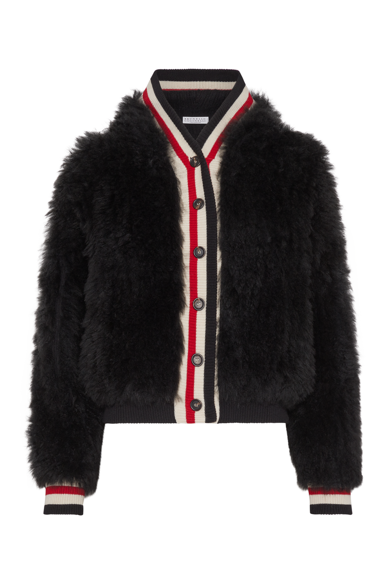 Cozy shearling hooded cardigan in cashmere, Main, color, Black
