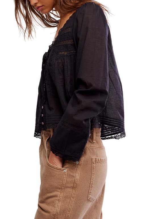Free People Evermore Lace Inset Semisheer Cotton Top In Black