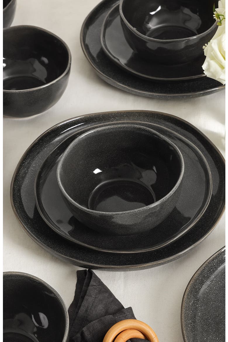 Mirella Stoneware 12-Piece Dinnerware Set, Alternate, color, Charcoal