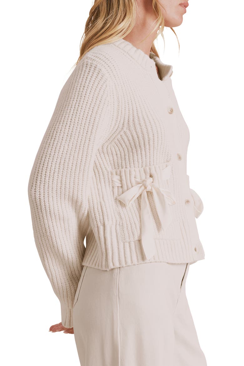 Selena Bow Packet Cardigan, Alternate, color, PALE OAK BEIGE HEATHER