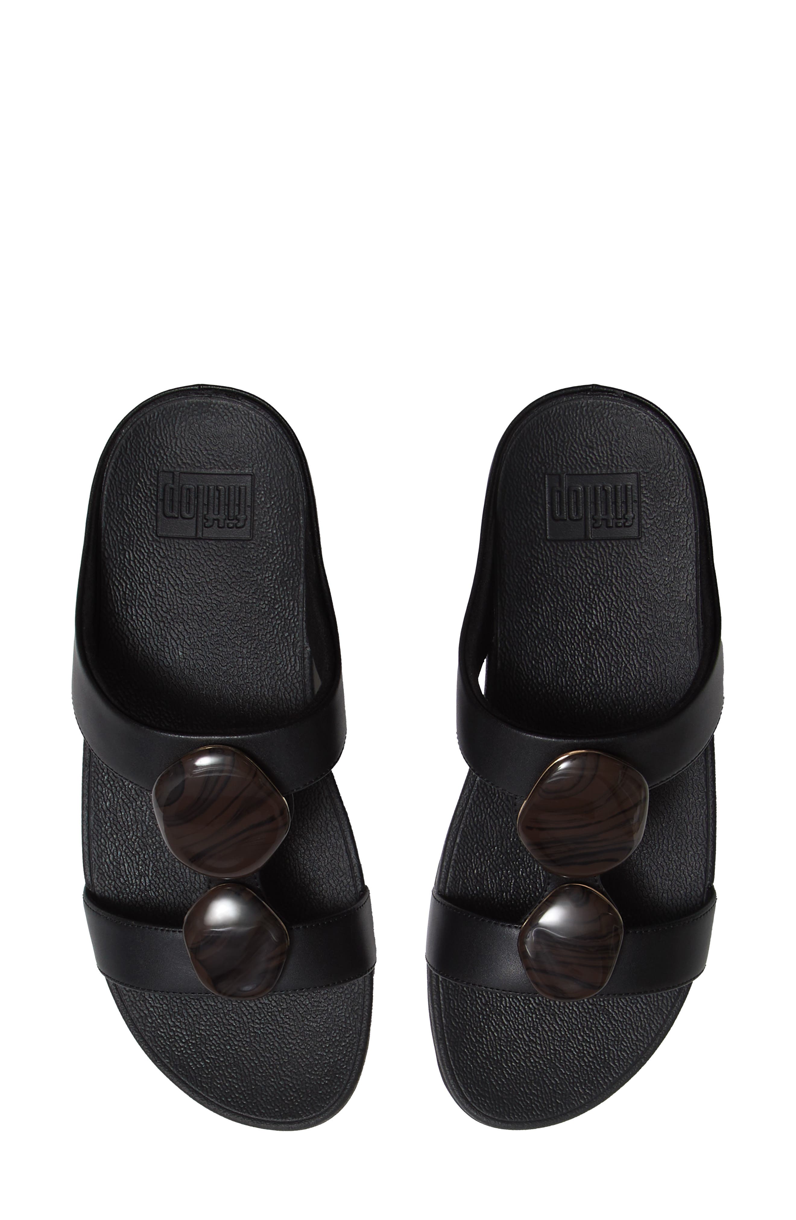 Fino Marbled Stone H-Bar Slide Sandal, Alternate, color, BLACK